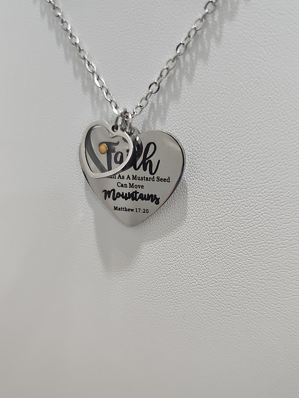 Heart Pendant Necklace with Faith Inscription - Silver